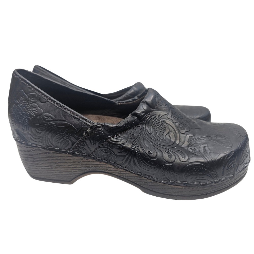 GH Bass Melinda I Womens Black Embossed Paisley Floral Clogs Shoes 8M